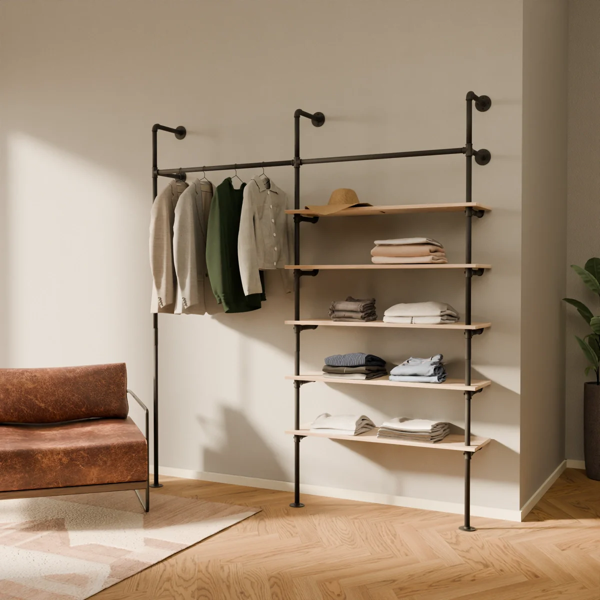 FRIDA OAK – Kledingstang met plank - Image 2